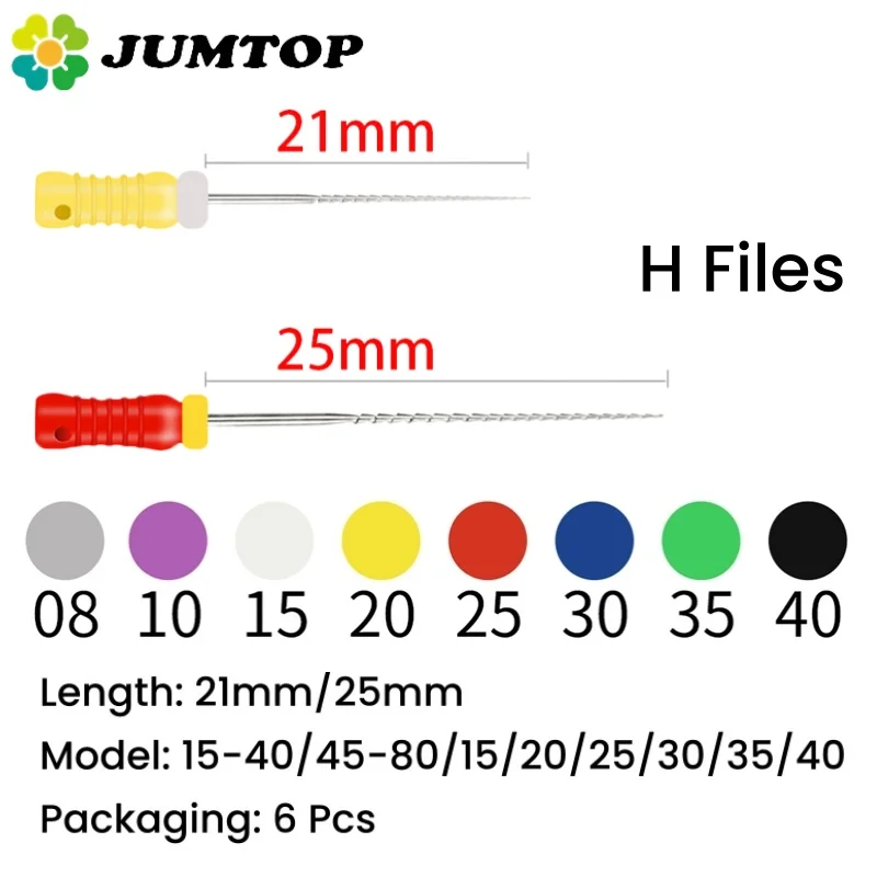 JUMTOP Dental Endodontic H Files for Hand Use 21/25mm Stainless Steel Manual File Dentistry Root Canal Instruments