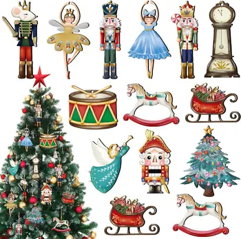 12Pcs/Set Wooden Nutcracker Puppet Pendant Christmas Nutcracker Soldier Pendant Christmas…