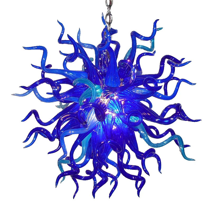 Cobalt Blue Chandelier Lamp LED Hand Blown Glass Pendant Lights for Living Dining Room