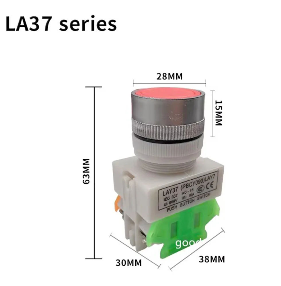 LAY7 (PBCY090) LAY37 11BN Red 10A 660V Momentary Push Button Switch 1NO 1NC