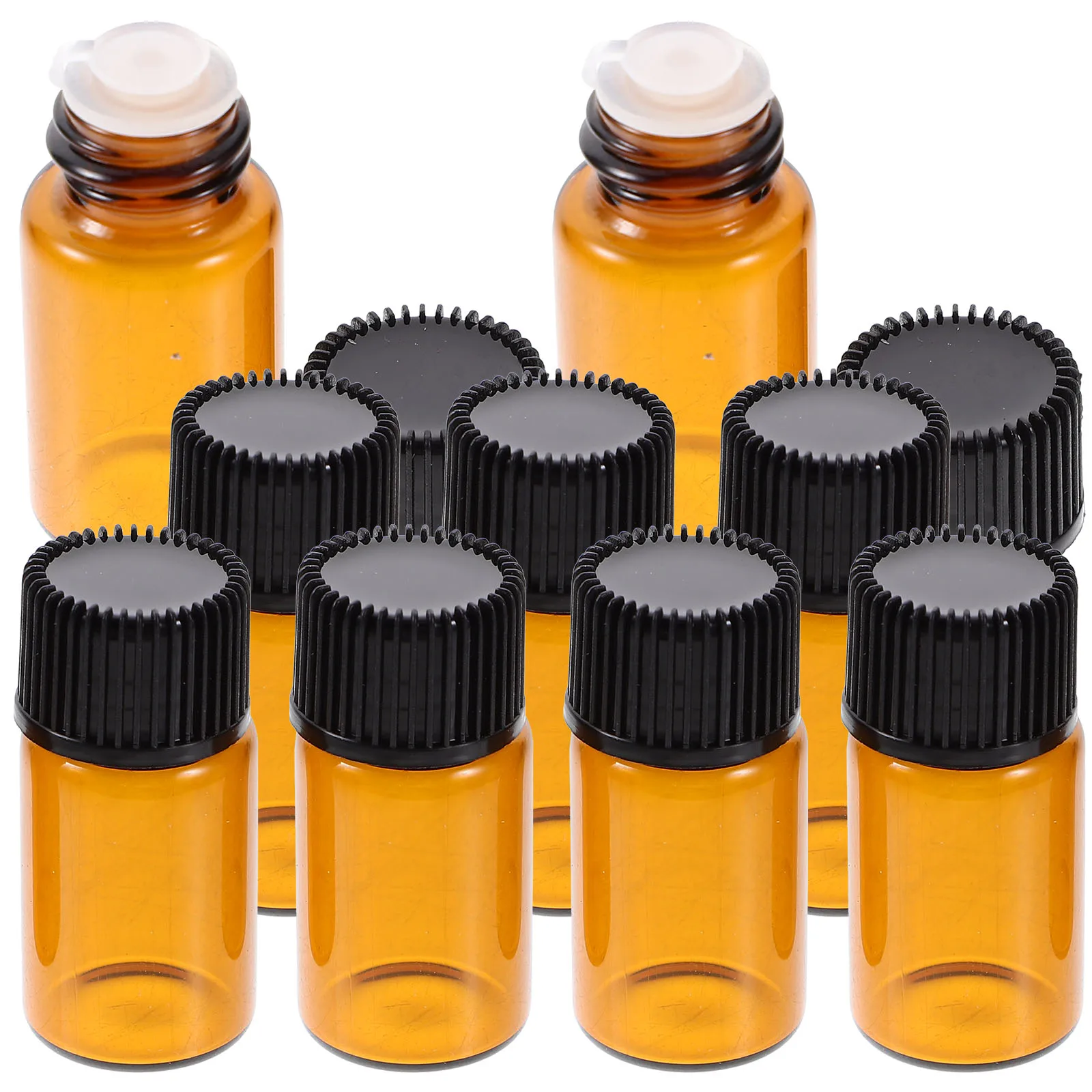 

12 pc 3Ml Mini Amber Glass Vial Bottles For Essential Oils Small Oil Bottles With Black Lid Perfume Chemistry Storage
