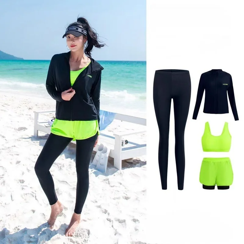 Women's 4pcs/set Rash Guard- Full Body UV Protection Snorkeling Surfing Swim Suit Bodysuit Athletic Yoga Tracksuit