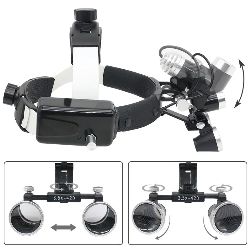 80000 Lux Dental Headlight 3W LED Helmet Headlamp 2.5X/3.5X Dentistry Binocular Loupes Head Wearing Magnifier Pupil Adjustable