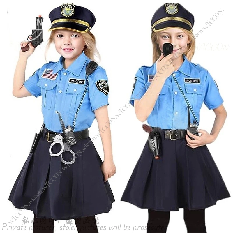 Dress Up America Police Costume for Kids Police Officer Costume for Girl Cop Uniform Set with Accessories Party Show Gifts Props