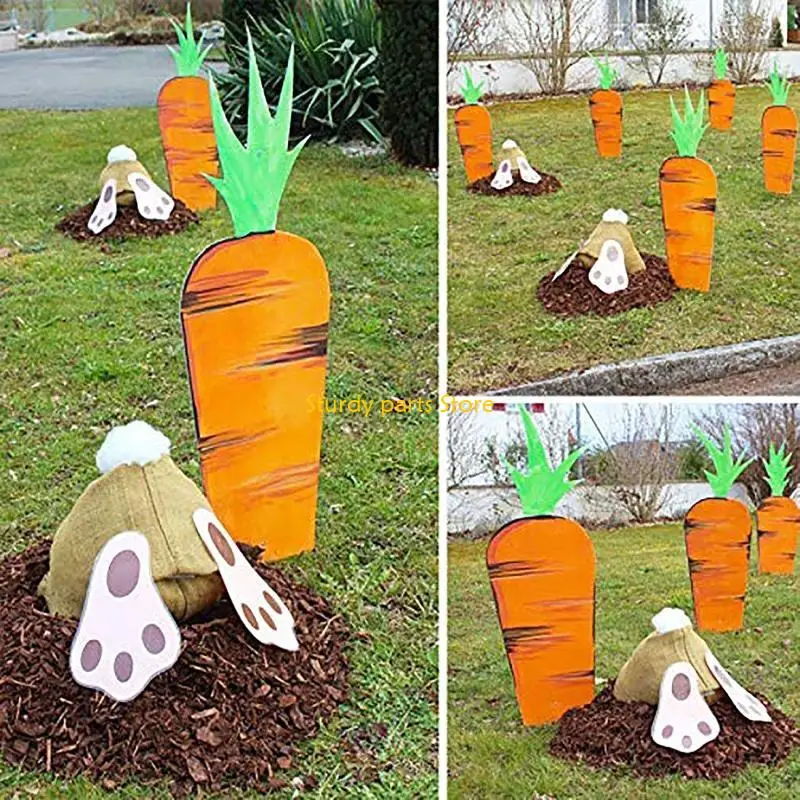 97QC Easter Garden Decoration Cartoon Rabbit Bunny Stakes Stakes Yard Sign Lawn Props