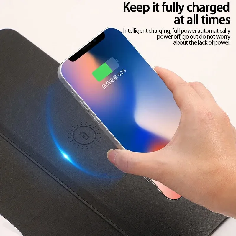 15 واط الهاتف المحمول اللاسلكي شحن سريع ماوس الوسادة متعددة الوظائف مكتب كبير بالإضافة إلى حصيرة مكتبية طويلة مقاوم للماء لوحة ماوس لاسلكية #3