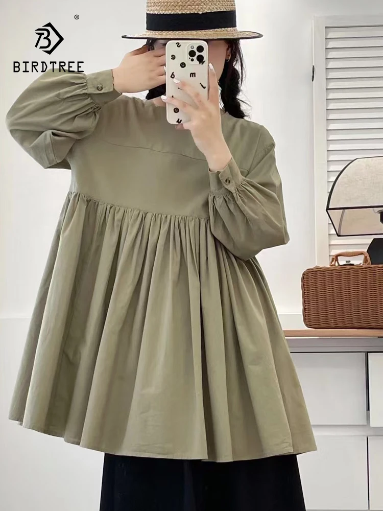 

Новая женская хлопковая рубашка с длинным рукавом Весна 2026, с круглым вырезом, на шнуровке, в стиле пэчворк, свободная блузка в японском стиле Mori Girl Preppy T62550CC