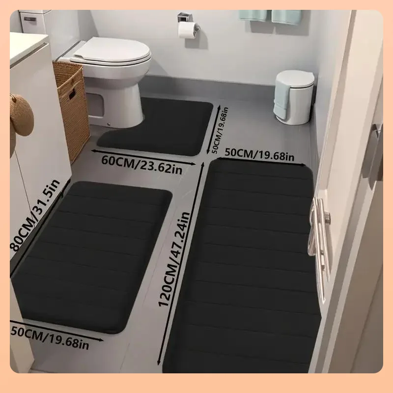 

3pcs Fast Absorbent Memory Foam Strip Floor Mat Set,Soft and Comfortable,Shower Room Carpet,Kitchen Area Rugs