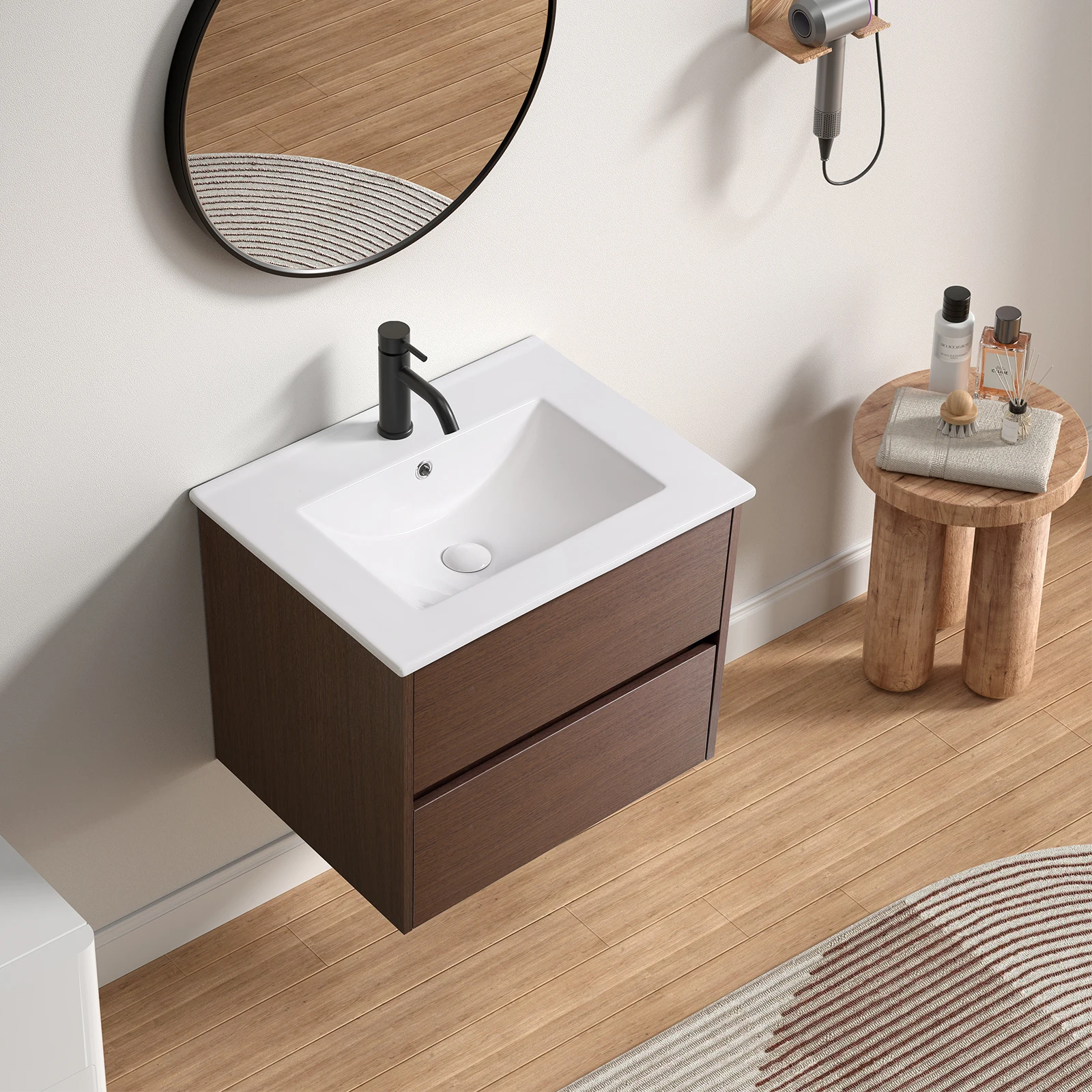 24in Bathroom Vanity with Sink Floating Vanity Bathroom Soft Close 2 Draws Wall Mount
