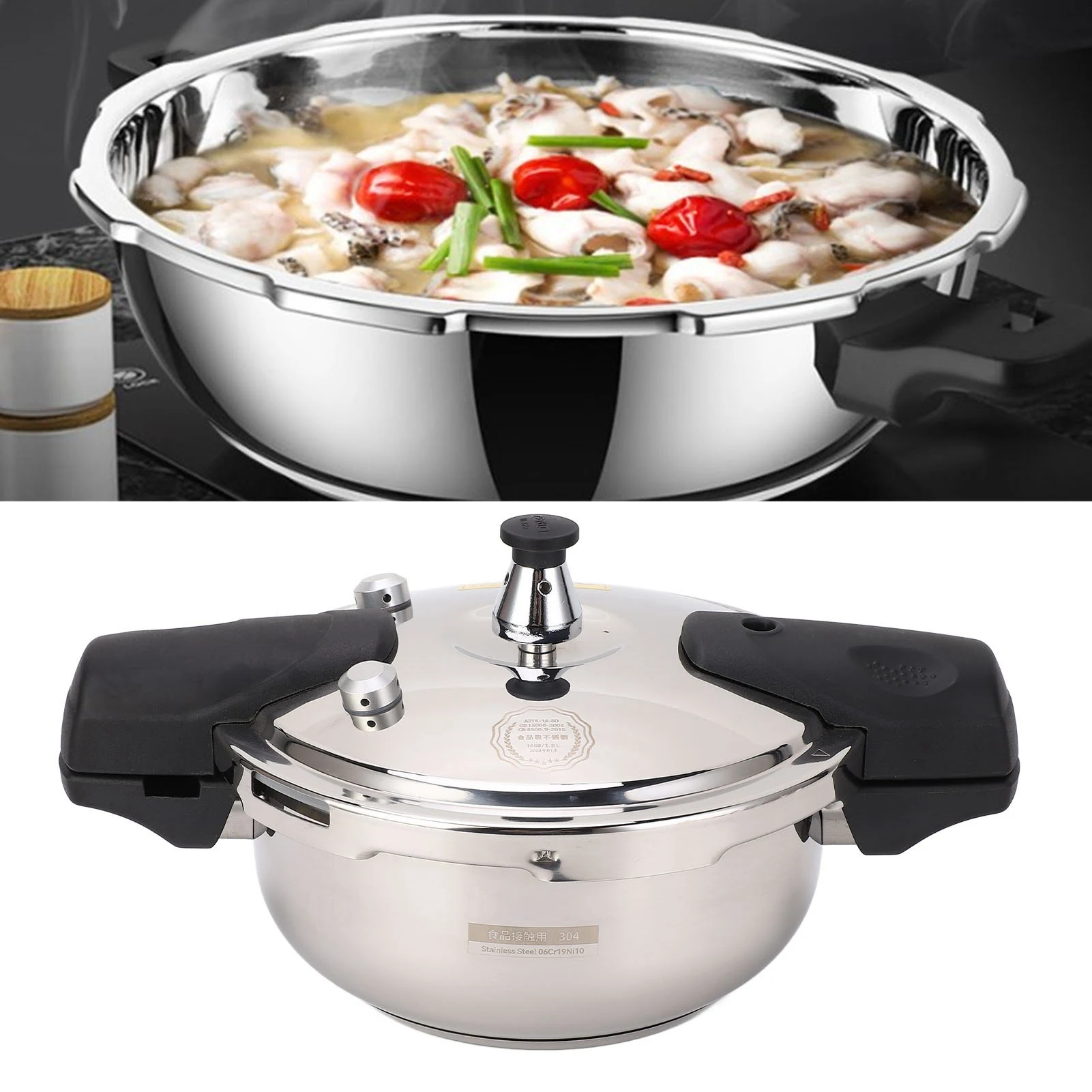 

1.8L Stainless Steel Pressure Cooker Explosion Proof Stew Pot For Gas Stove Induction Cooker