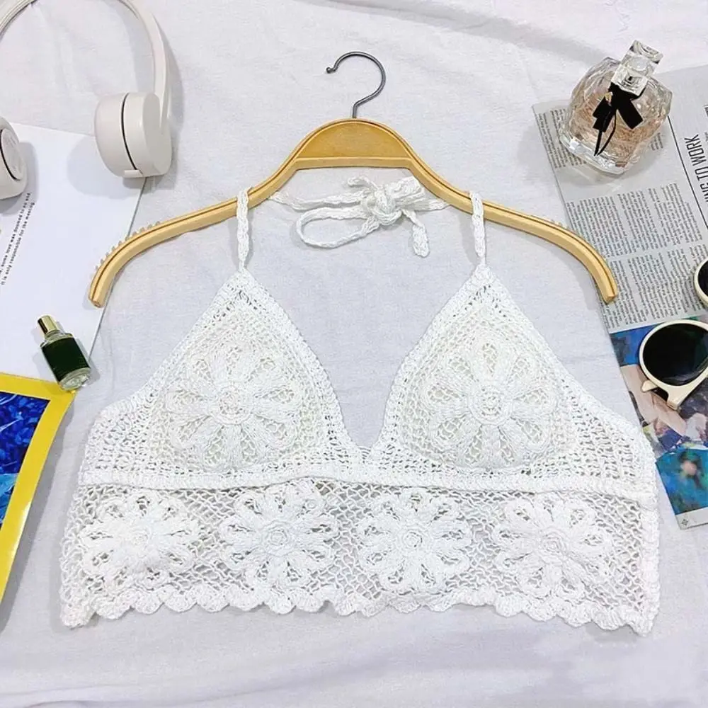 Tassel Lace Flower Camisole Ethnic Style V-neck Knitted Hollow Vest Embroidery Swimsuit Bohemia Style Crochet Tops Summer