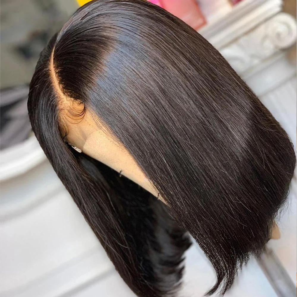 

Bone Straight 13x4 Short Bob Glueless Human Hair Wigs No Glue Brazilian 13x6 Straight HD Transparent Lace Front Wigs For Women