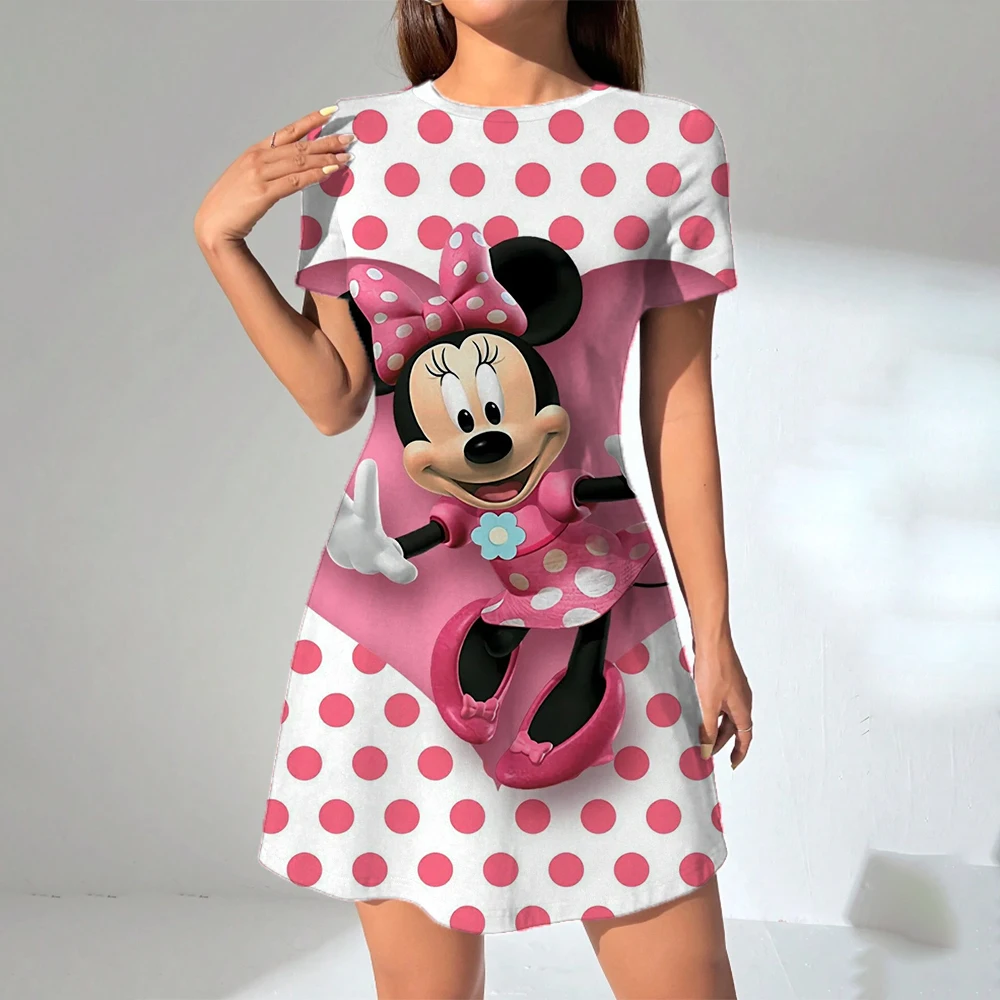 Disney Mickey Mouse print Women Summer Dresses Sex Bikini Short Sleeve Casual Beach T-shirt Dress Loose Swing Sundress ﻿