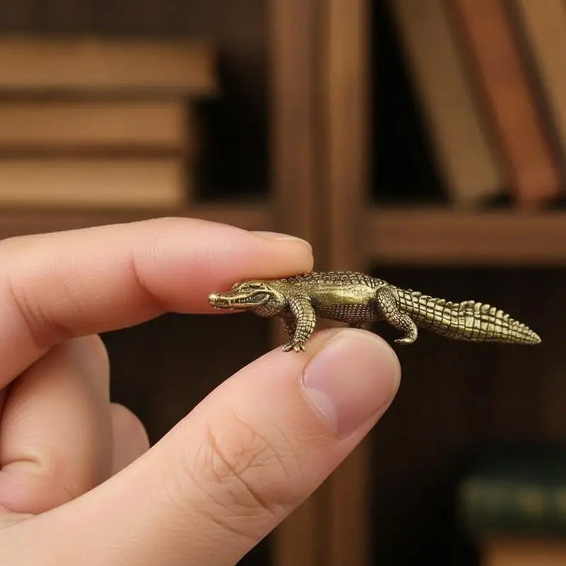 Antike Bronze-Krokodil-Eidechsen-Statue, Retro-Kupfer-Alligator-Figur, Schreibtisch-Dekorationsstück für Zuhause, Büro und Geschäftsdekoration – Detail 15