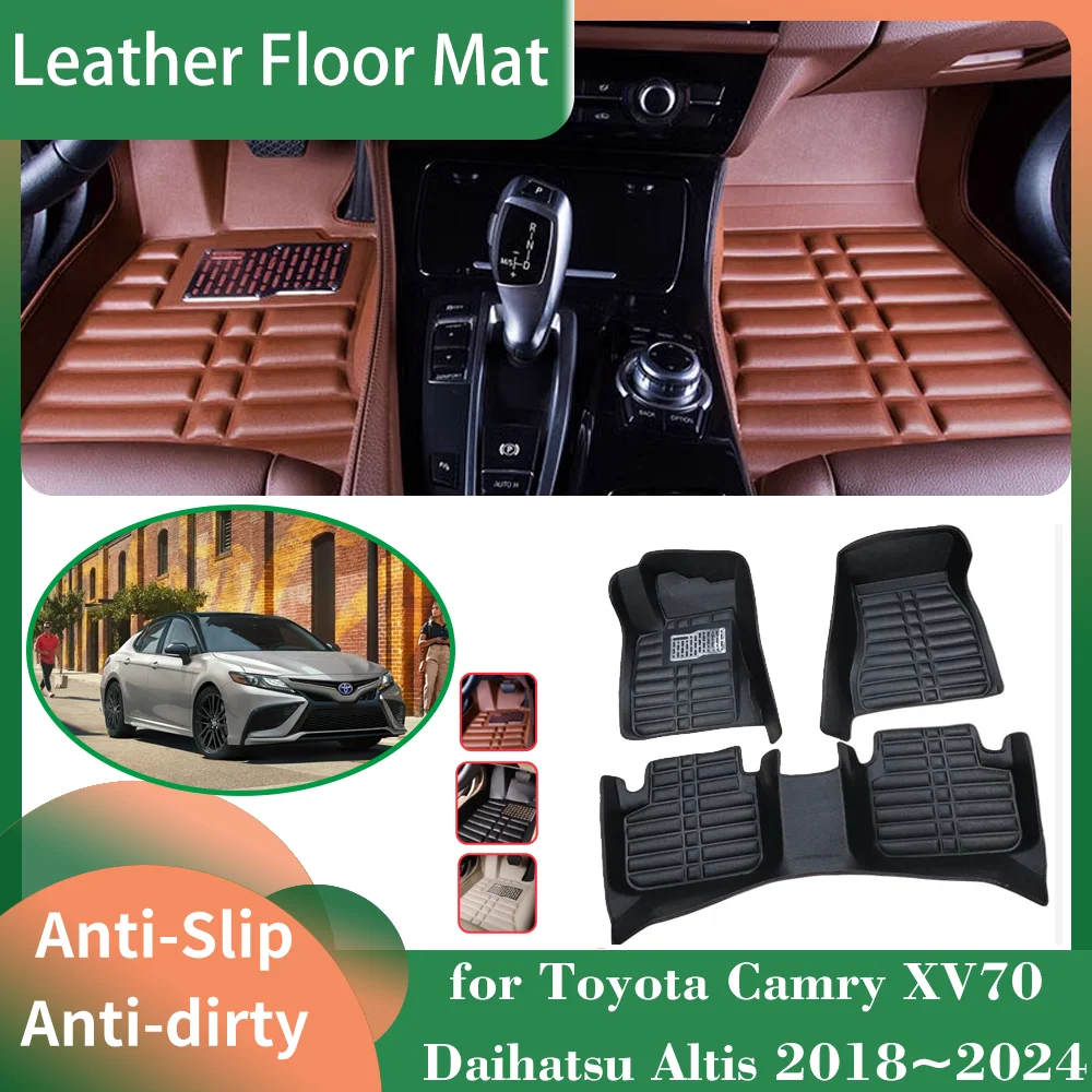 

Car Leather Floor Mat for Toyota Camry XV70 Daihatsu Altis 2018~2024 Foot Interior Liner Waterproof Carpet Pad Custom Accessorie