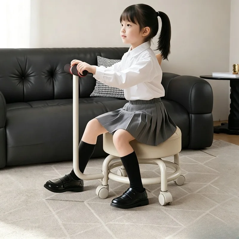 Leather Child Stools Portable with Wheels Children Stool Anti Fall Single Armrest Caster Stools Home Living Room Furniture