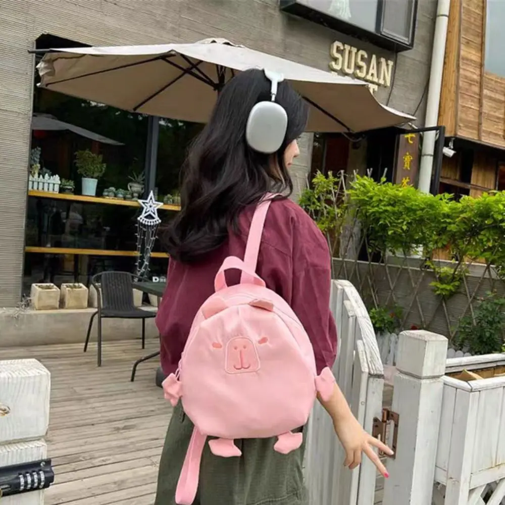 Mochila capibala rosa dos desenhos animados, bolsa de armazenamento de grande capacidade, bolsa escolar infantil de nylon, à prova d'água, mochila escolar de desenho animado