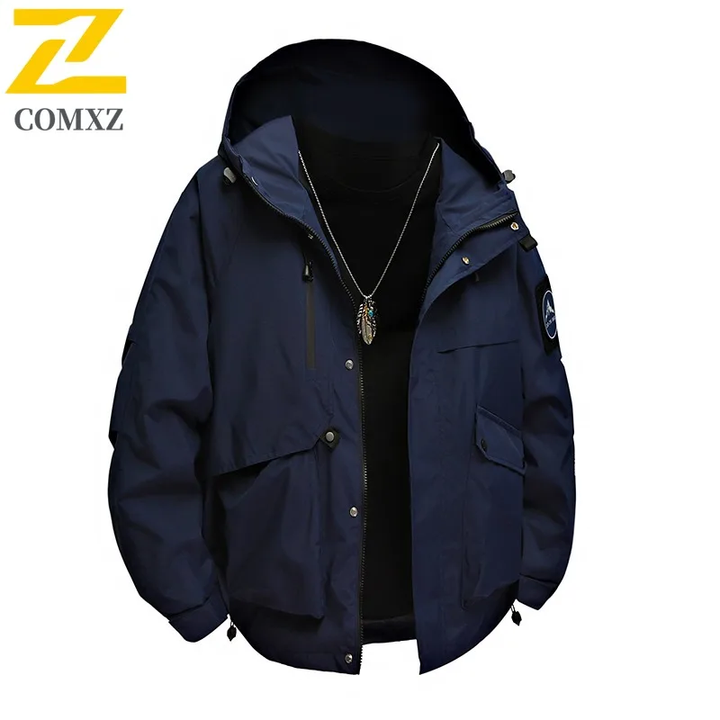 COMXZ الرجال سترة خارجية 2025 عادية مقنعين التخييم ارتداء سترات مقاومة بلون التخييم يندبروف الخريف سترة واقية #5