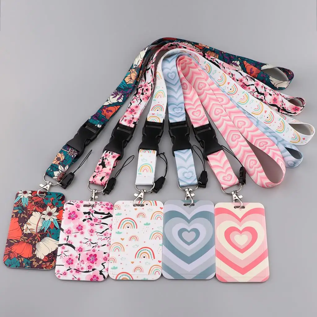 Latch Style Lanyard Butterfly Chinese Rose Badge Holder ID Credit Card Pass Hang Rope Lanyard For Keys Anime Accessories Gifts