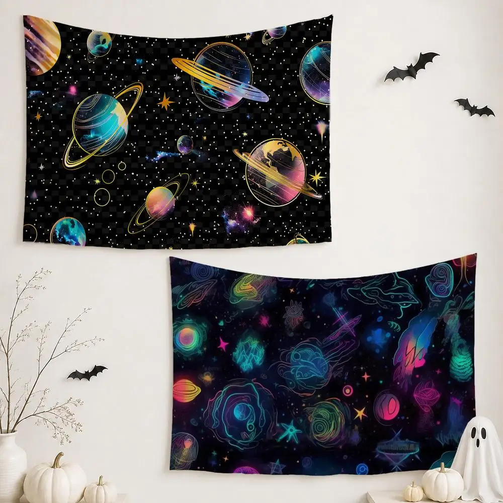 Space Holographic Pattern Tapestry Custom Living Bedroom Party Dormitory interior Wall bohemian Decoration Attached clip