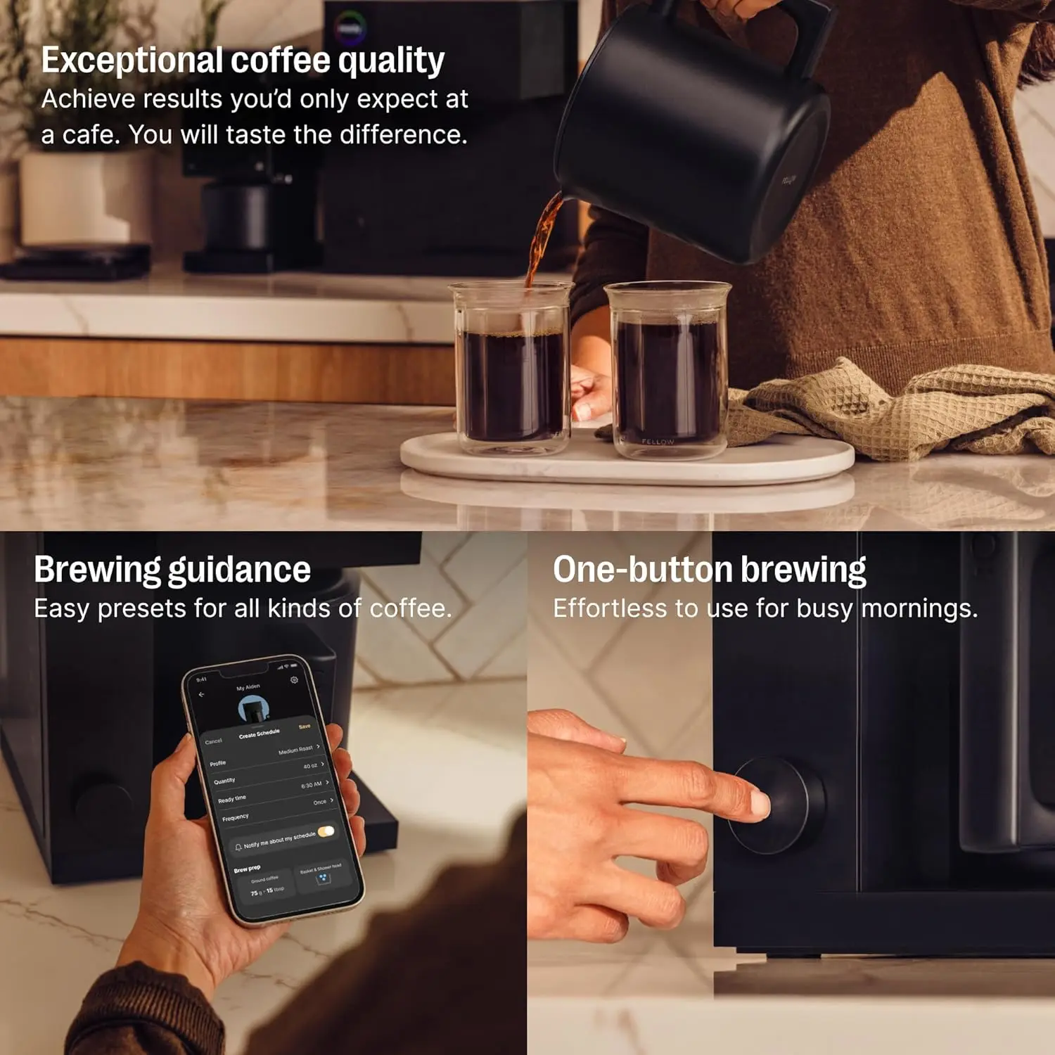 Precision Coffee Maker -10-Cup Capacity, Built-In Brewing Guidance, Scheduling, Companion App, Removable Water Tank, Matte Black