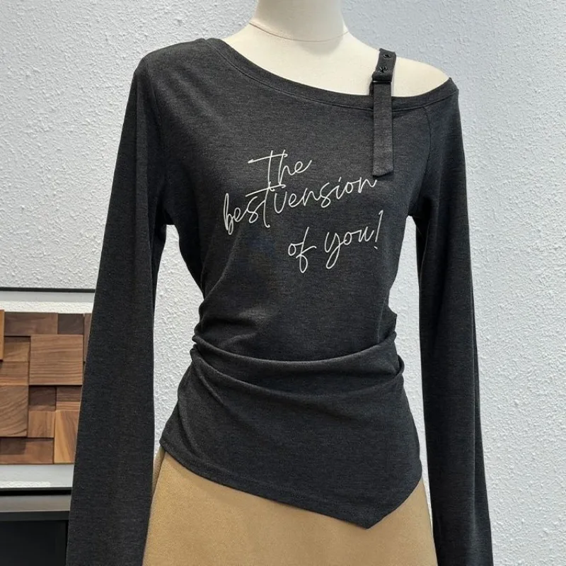 

Женская футболка с длинными рукавами, осенне-зимняя универсальная нижняя рубашка с принтом, шикарный топ