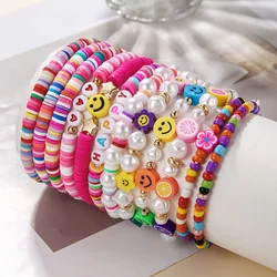 12Pcs/set Boho Chic Polymer Clay Beaded Bracelets Summer Fashion Smile Girl Ideal Gift