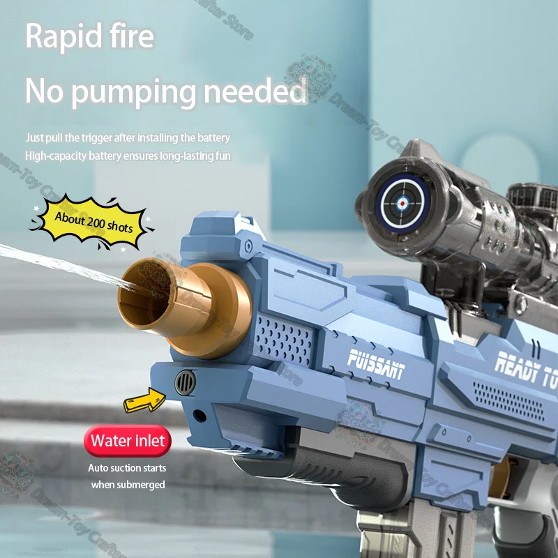 Pistola ad acqua elettrica giocattolo per ragazzi Aspirazione automatica Blaster ad alta pressione Illumina Soaker all'aperto Spruzzi di tiro Bambini Giocano a regalo