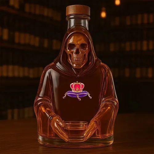 Imagen 2 del producto Decantador de vidrio de whisky de la muerte, botella de whisky única, decantador de whisky para hombres, marido, perfecto para adornos de decoración de Bar en casa