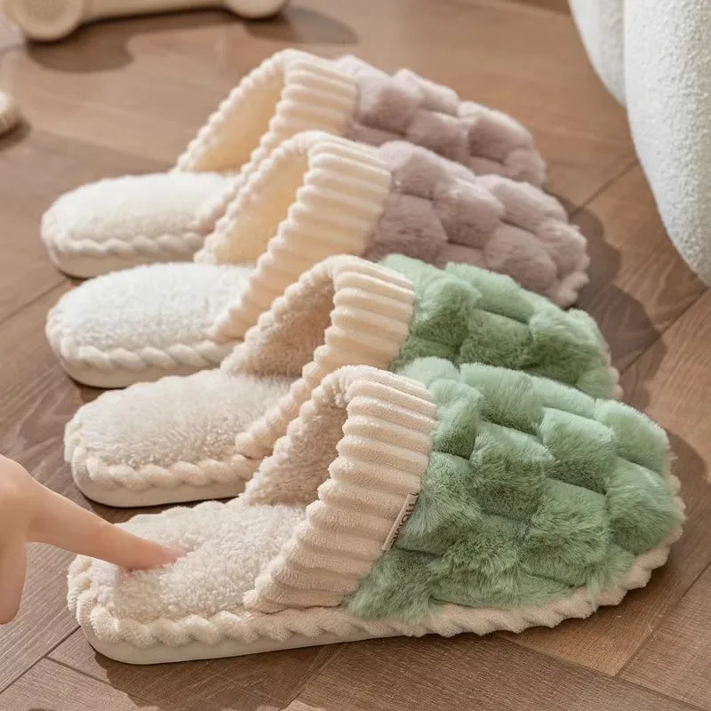 Cotton slippers for women autumn and winter indoor home household use anti slip soft sole warm couple plush slippers for men