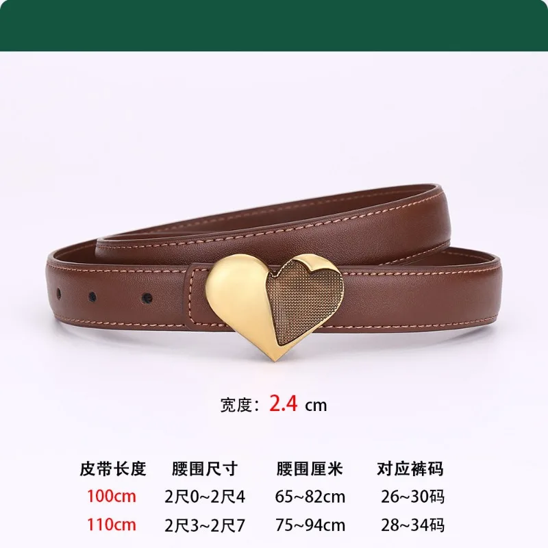 Ceinture décorative polyvalente en cuir de vachette pour femme, ceinture de qualité de luxe, ceinture en cuir pour jean, sensation haut de gamme, style d'amour rétro, à la mode