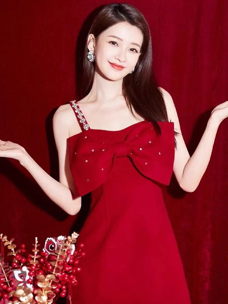 

Red Evening Gown Wedding Dr Fem Model ort Skirt Korean Sle Bridesmaid Dr Par Dr Performance Dr
