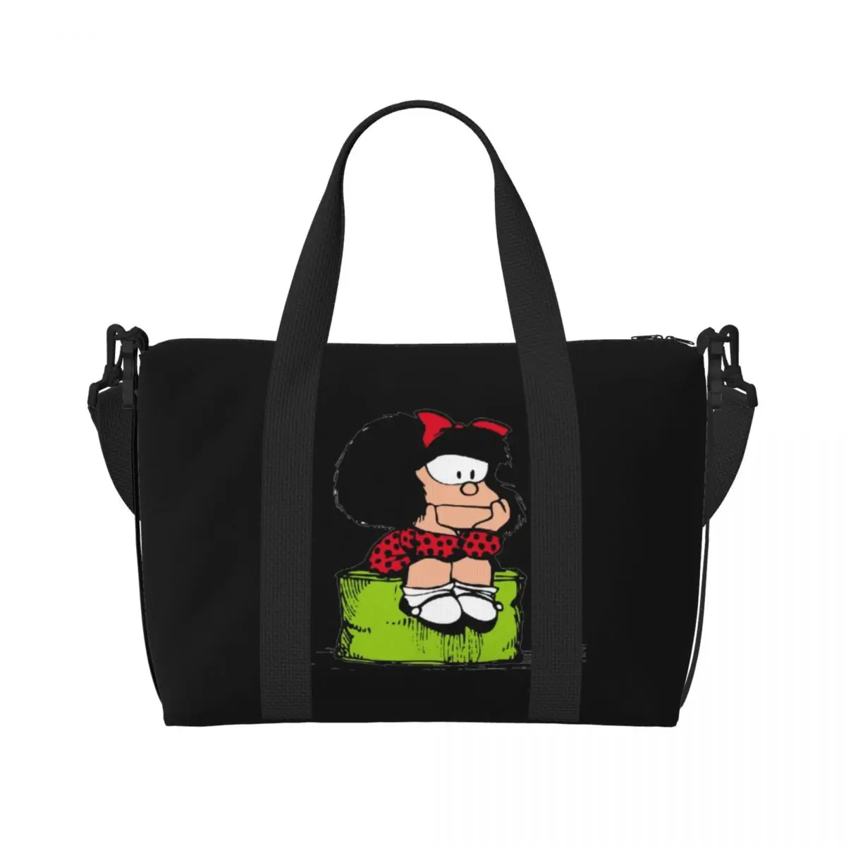 Custom Mafalda Thinking Tote Bag Women Large Capacity Quino Comic Cartoon Gym Beach Shoulder Travel Bag