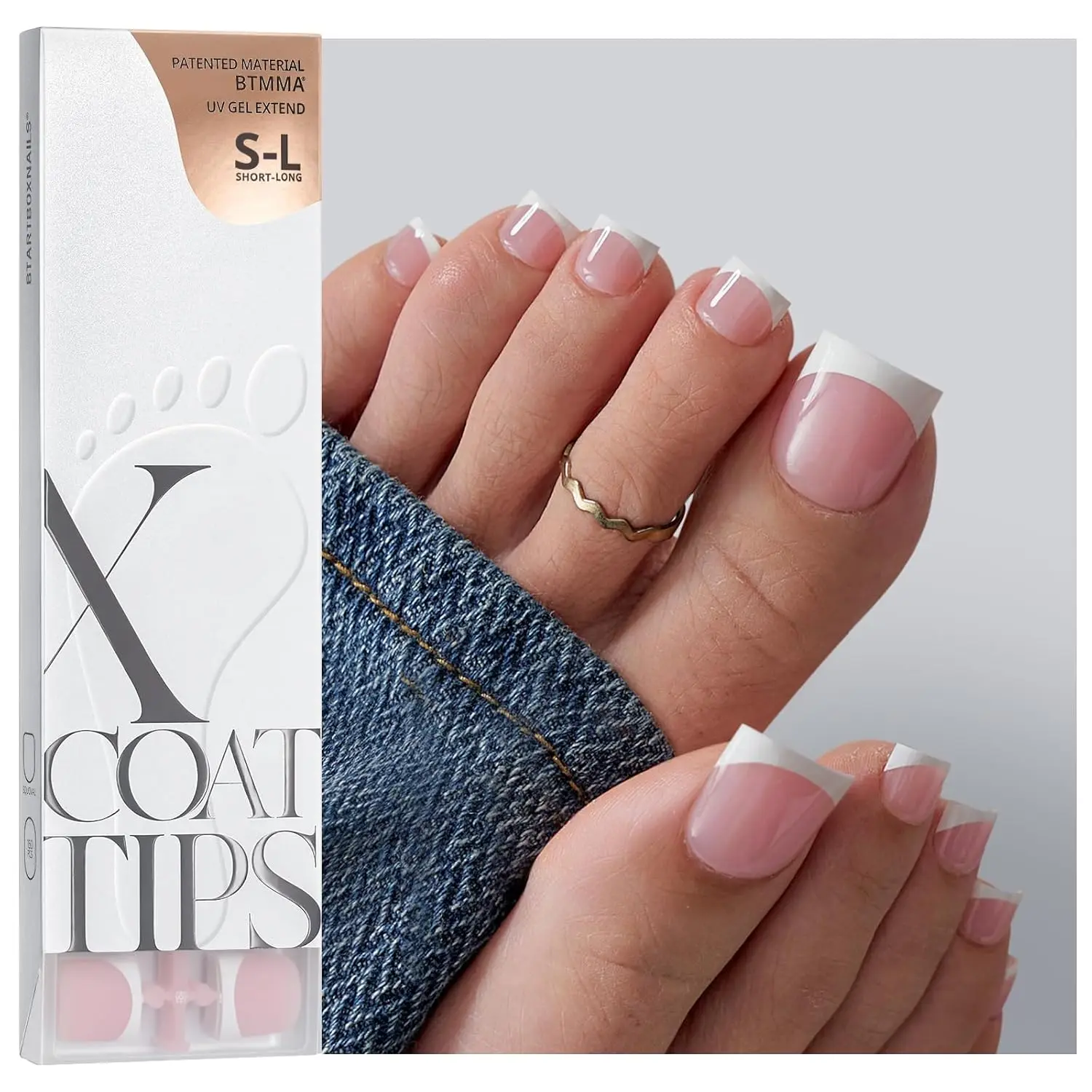 

150 Toe Nail Tips, 15 Sizes, Lamp-Curable Square Pink Press On Toenails, Soak Off French Tip Extensions