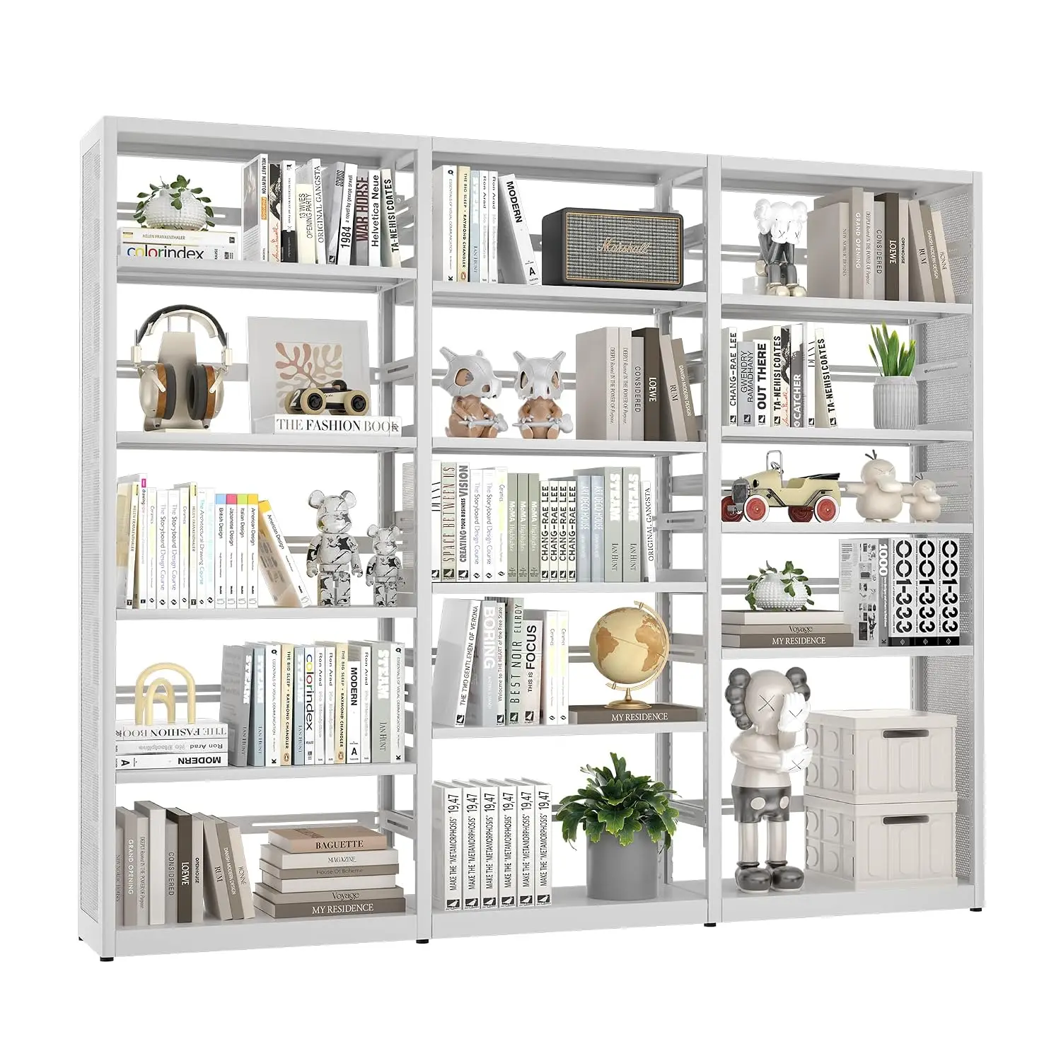 Metal 5-Tier Bookshelf, Heavy Duty Open Shelf Storage, 80 Inch Large Book Case for Office School Library, White, Customized