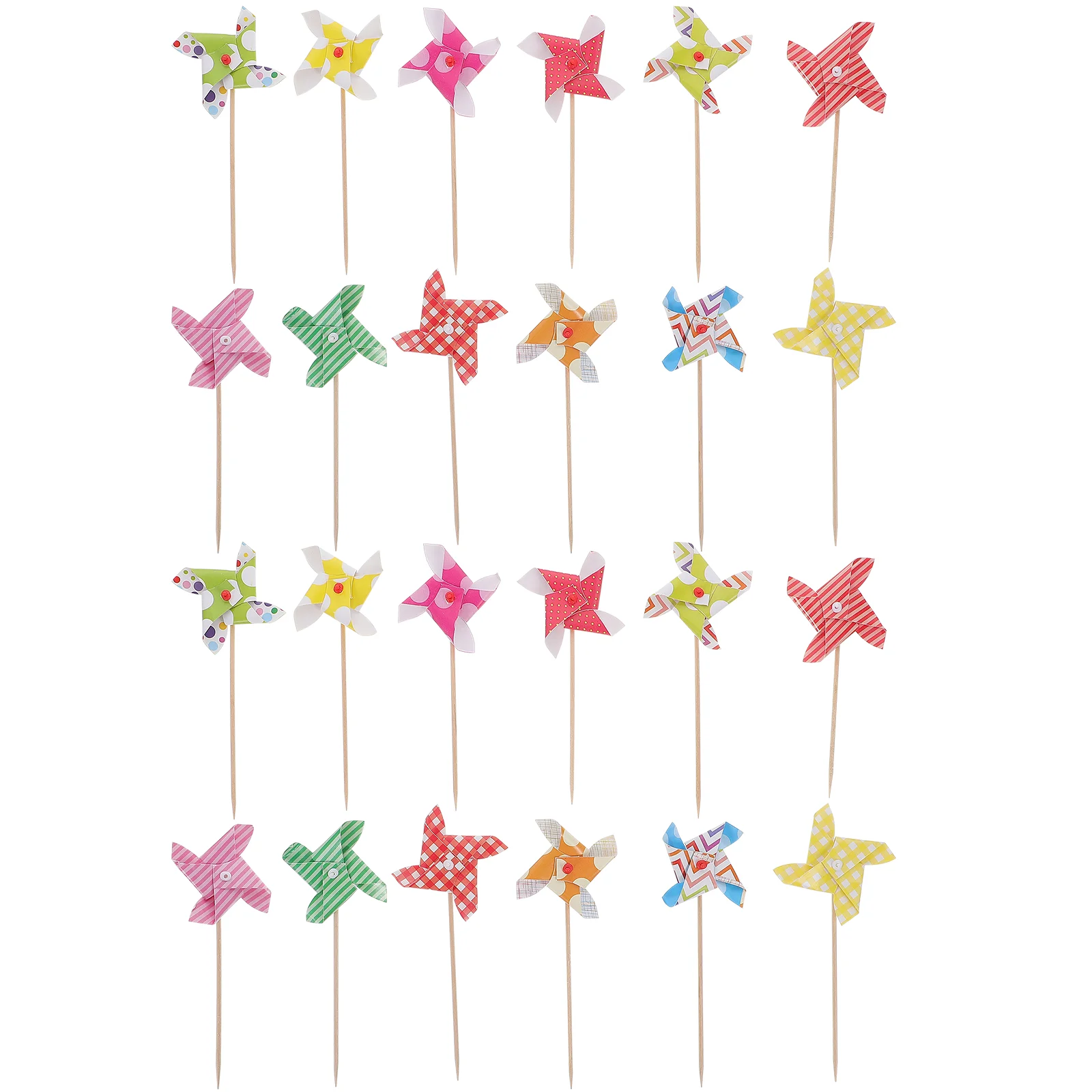 24 Pcs Cake Decorations Picks Windmill Plugin Happy Birthday Cupcake Topper Ornament Hat Toppers