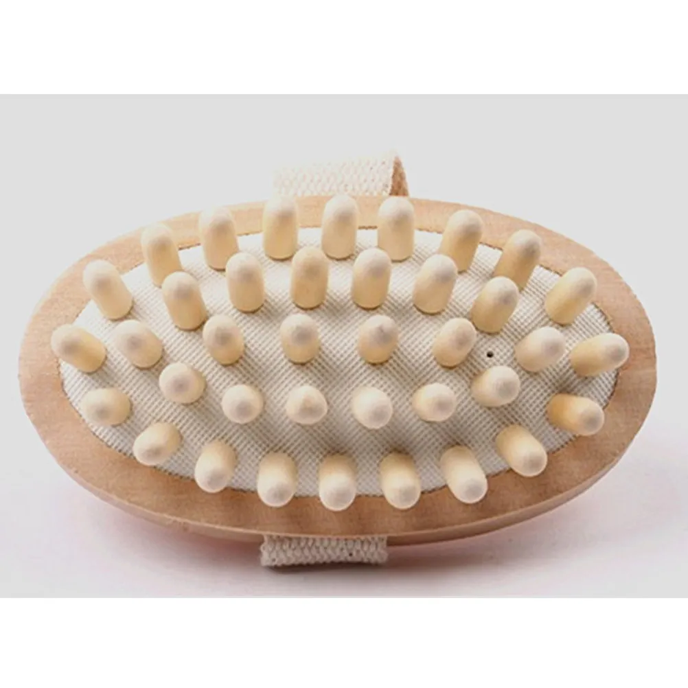 

Wooden Bath Brush with Airbag Body Massage Bath Brush for Feet Knees Legs Softening Exfoliation Round Head Shower