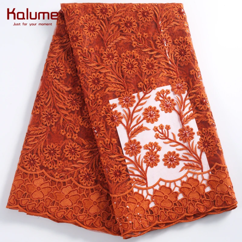 Kalume Высококачественное африканское кружево с блестками, сетчатая ткань из полиэстера/хлопка для свадебного платья F2235