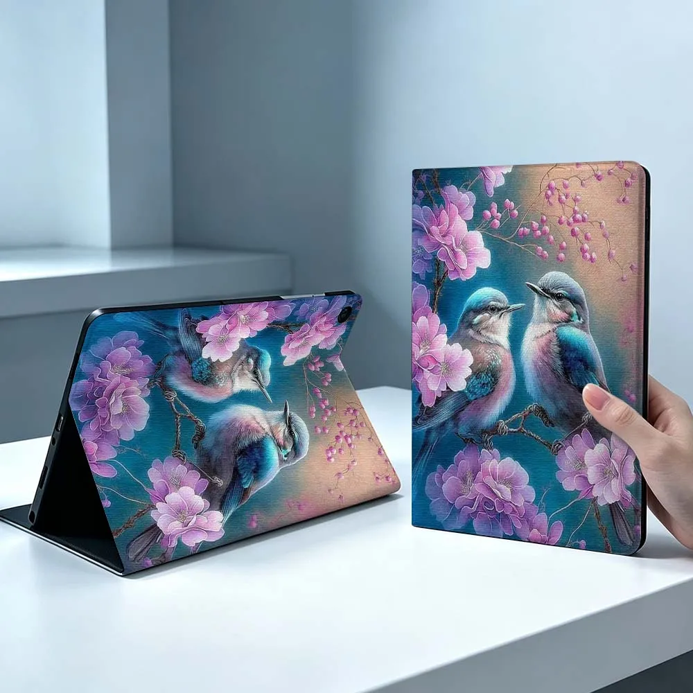 Blue Birds Flowers For Samsung Galaxy Tab S11 S10 S9 S8 S7 S6 A9 A8 A11 Lite FE Plus Pen Tray Tablet Case Soft