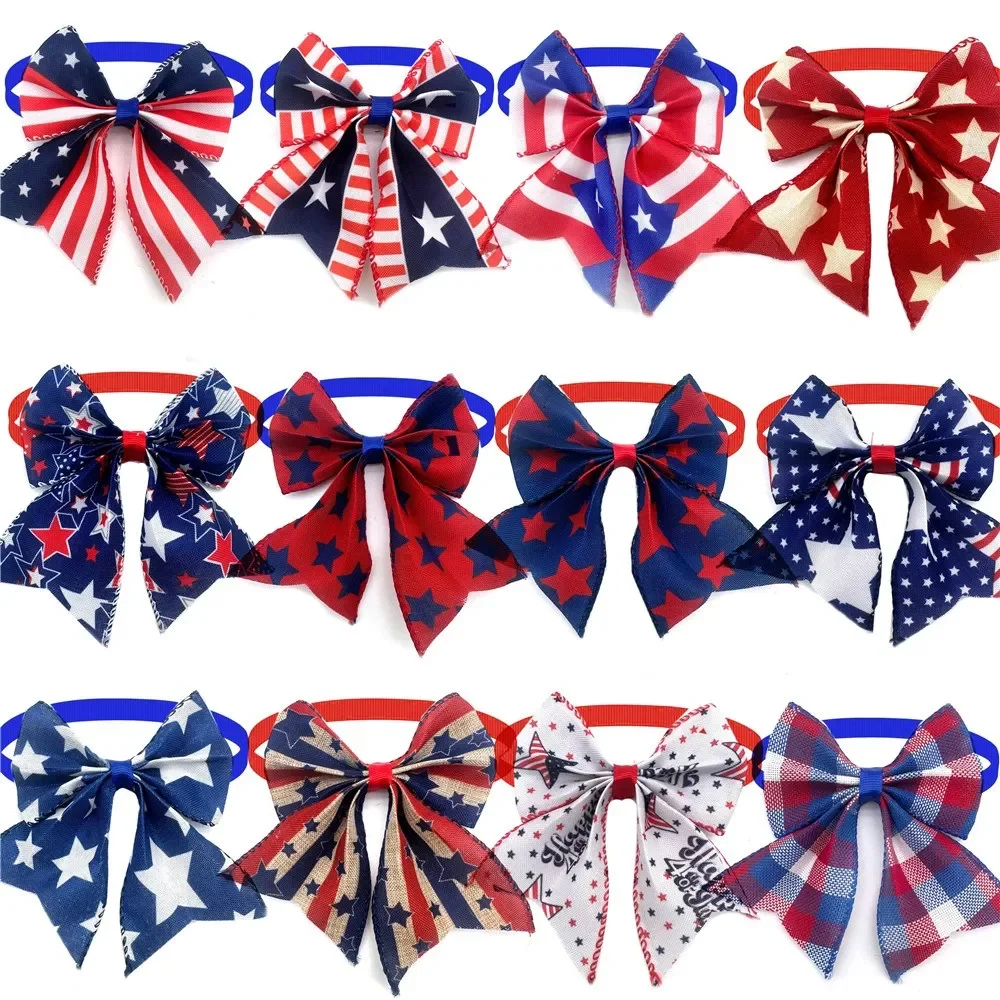 30/50pcs 4th of July Dog Bow Tie Dog Collar Dog Bandanas Pet Accessories American Independence Day Pet Supplies