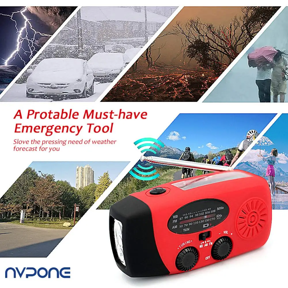 Rádios de alta capacidade, 2000mah, carregamento usb, emergência, portátil, lanterna led, manivela solar, rádio fm am wb noaa, rádio meteorológico