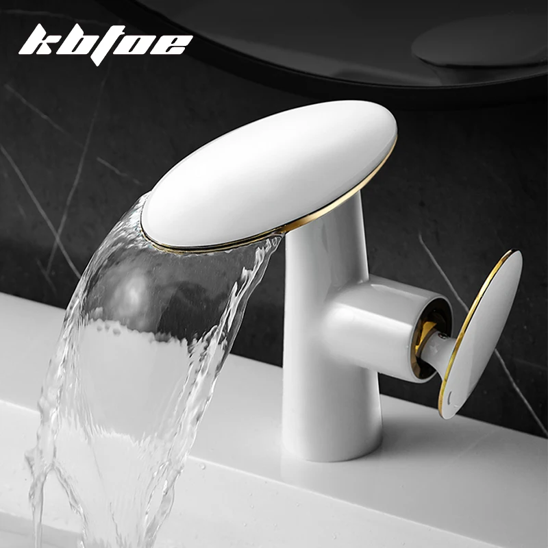 

White Brass Basin Faucets Bathroom Waterfall Handle Single Faucet Cold and Hot Water Vessel Sink Mixer Tap Crane Black/Chrome