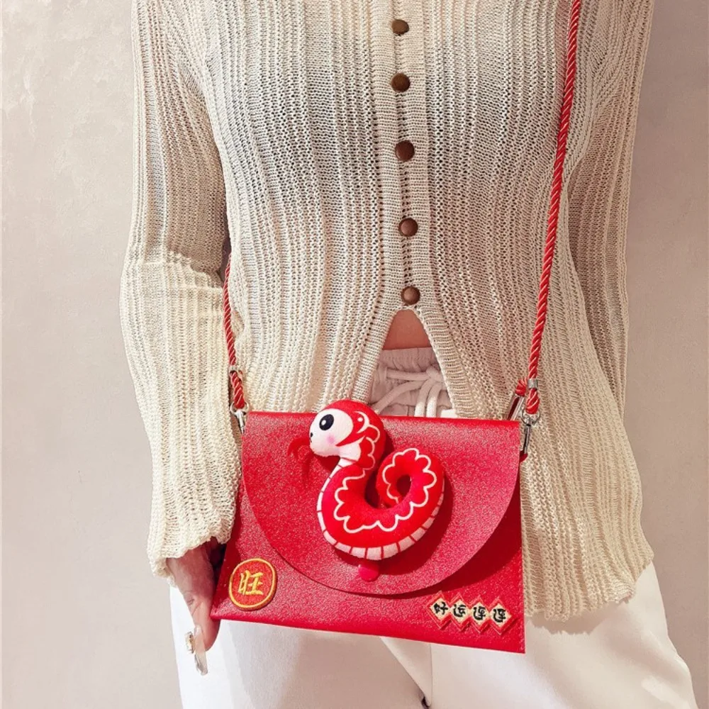 Cross Body PU Leather Red Envelope Tassel Chinese Snake Lucky Money Packet Money Bags Blessing Snake New Year Money Envelope
