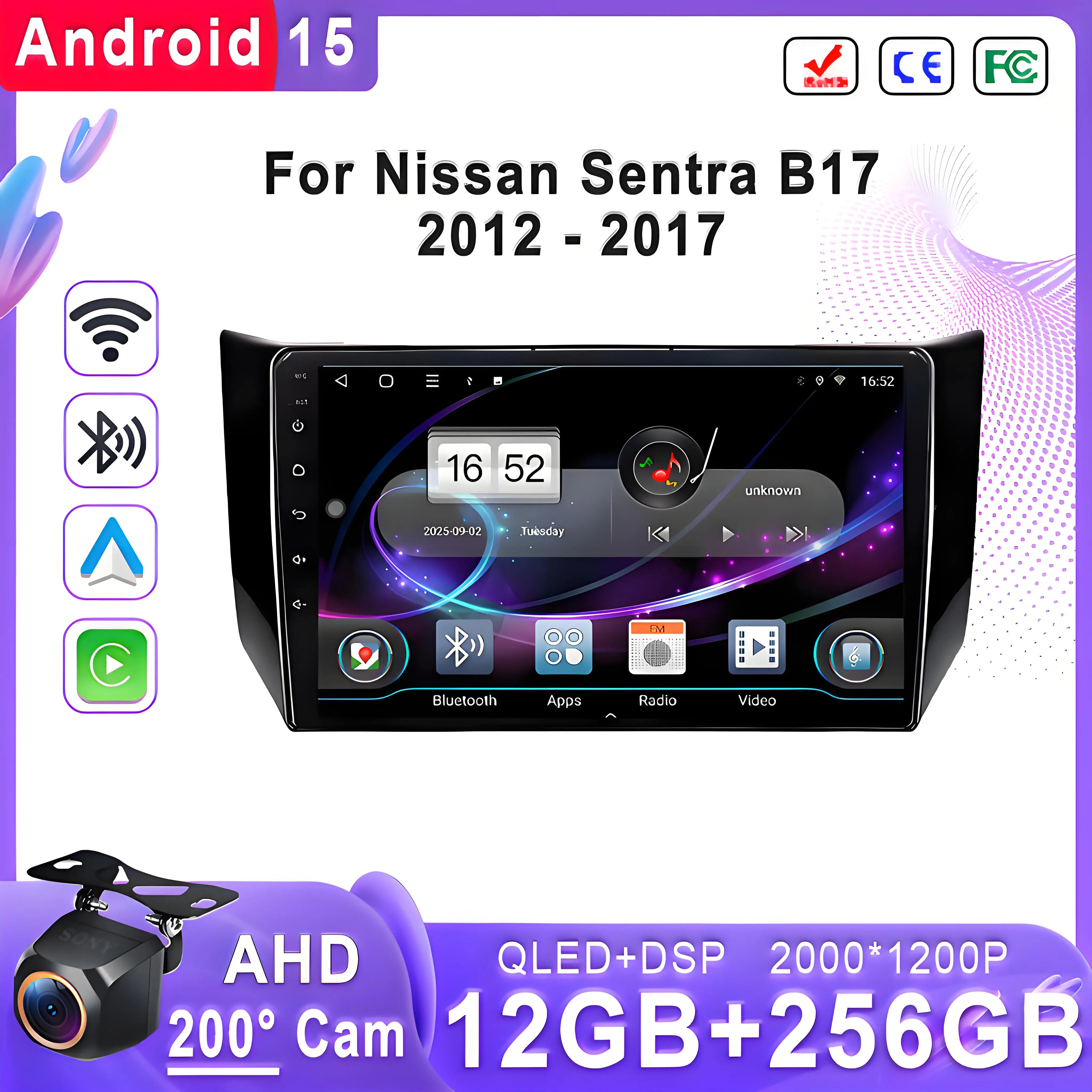 Android 15 2K Incell Screen For Nissan Sentra B17 2012 - 2017 Multimedia Stereo Player Navigation stereo GPS Screen Head Unit