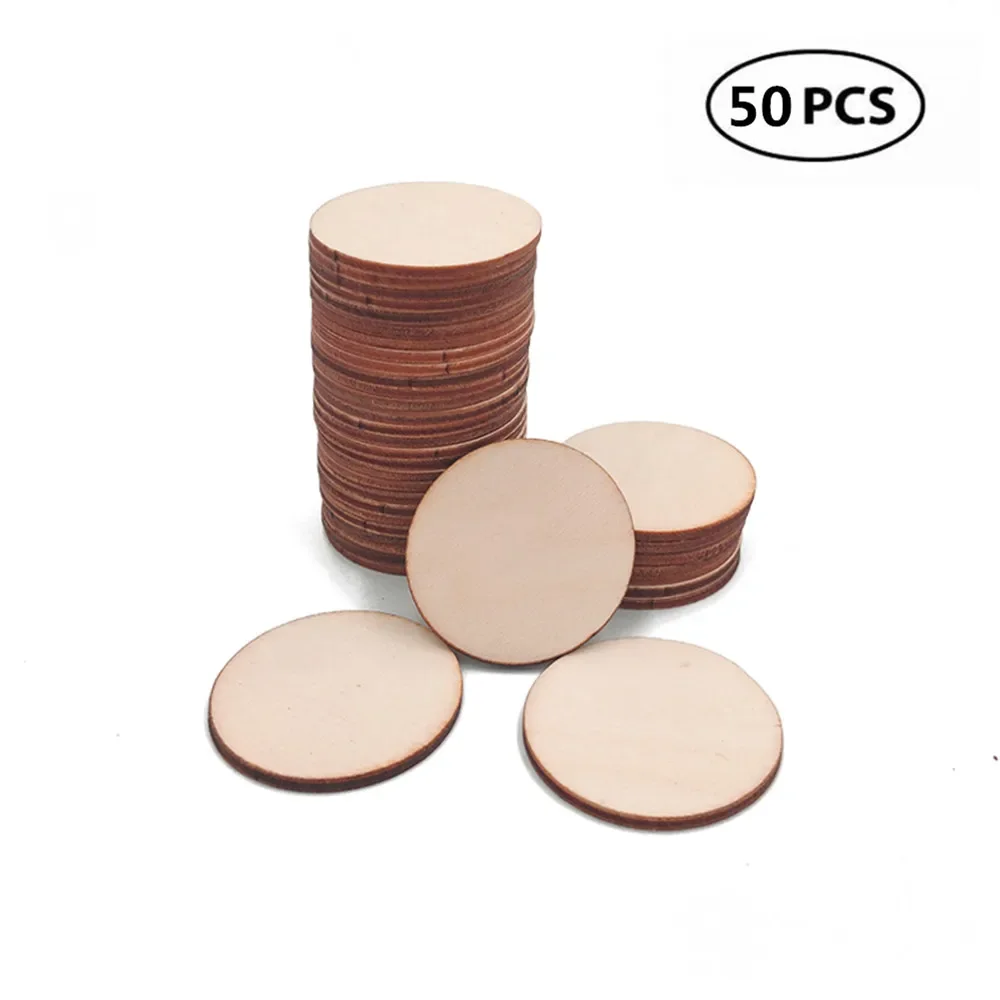 50pcs 40mm 1.57inch Unfinished Predrilled Wood Slices Solid Round Log Discs for Christmas Wedding Ornaments Decorations