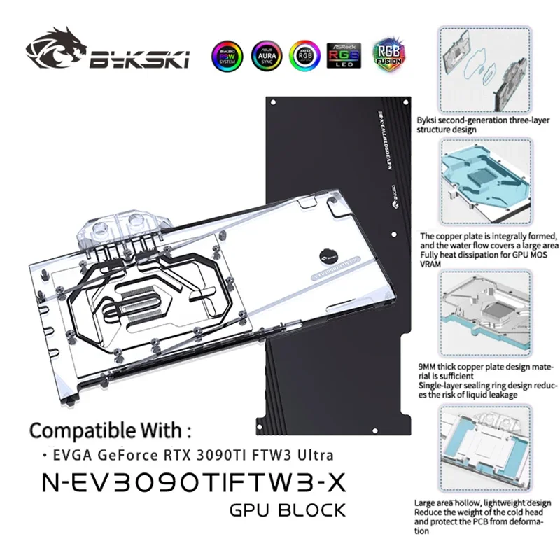 

Bykski GPU Water Cooling Block for EVGA Geforce RTX 3090Ti FTW3 Ultra Graphics Card Cooling,GPU Watercooler N-EV3090TIFTW3-X