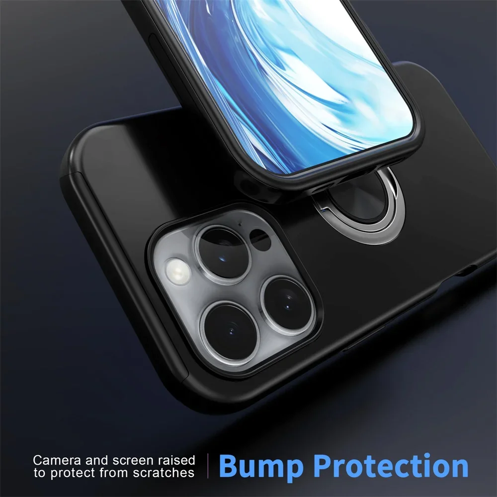 Case For iPhone 16 15 14 13 12 11 Pro Max XS MAX XR 8 7 Plus Degree Armor Bumper Shockproof  Metal Ring Hard PC Silicone Cover