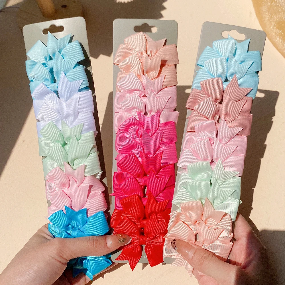 10pcs/set Solid Colors Grosgrain Ribbon Bows Clips Hairpin Girl\'s hair bows Boutique Hair Clip Headware Kids Hair Accessories