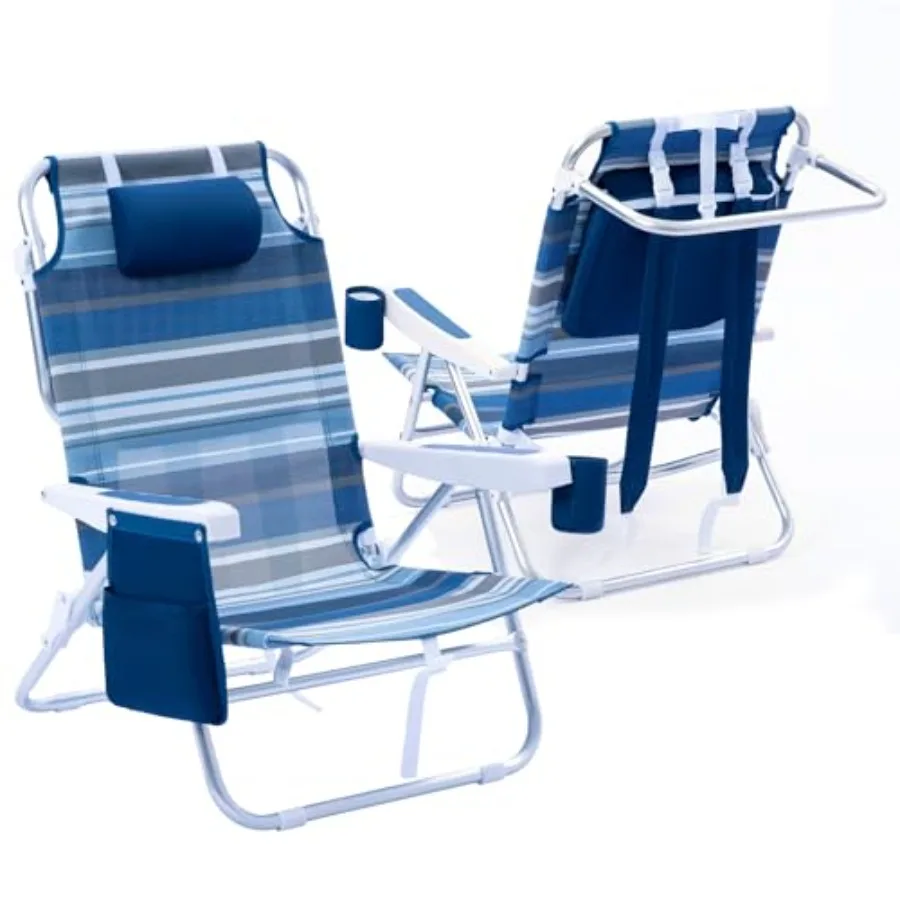 

Beach Chair 2 Pack for Outdoor Lawn Camping: Aluminum Frame, Textilene Fabric, Black/Grey, 5-Position Lay-Flat Reclining with B