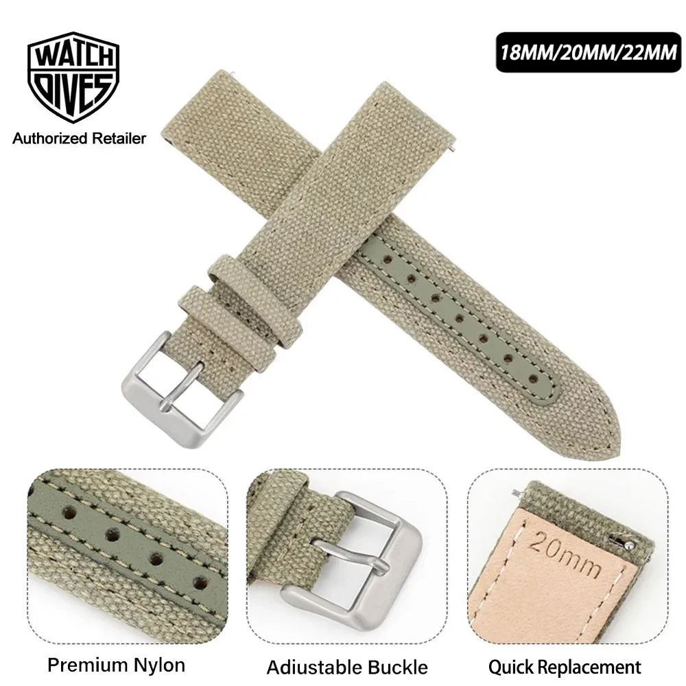 Watchdives 20mm Nylon Watch Strap Army Sports Strap Wristband Belt Universal Replacement Comfortable Wristwatch 22mm Bracelet